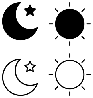 太陽と月のアイコンセット 黒 太陽,月,星,昼,夜,天気,天体,アイコン,マーク,イメージのイラスト素材