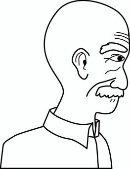 老人　　 老人,高齢者,男性,横向き,うつむく,横顔,ハゲ,鼻ヒゲ,しわ,人物のイラスト素材