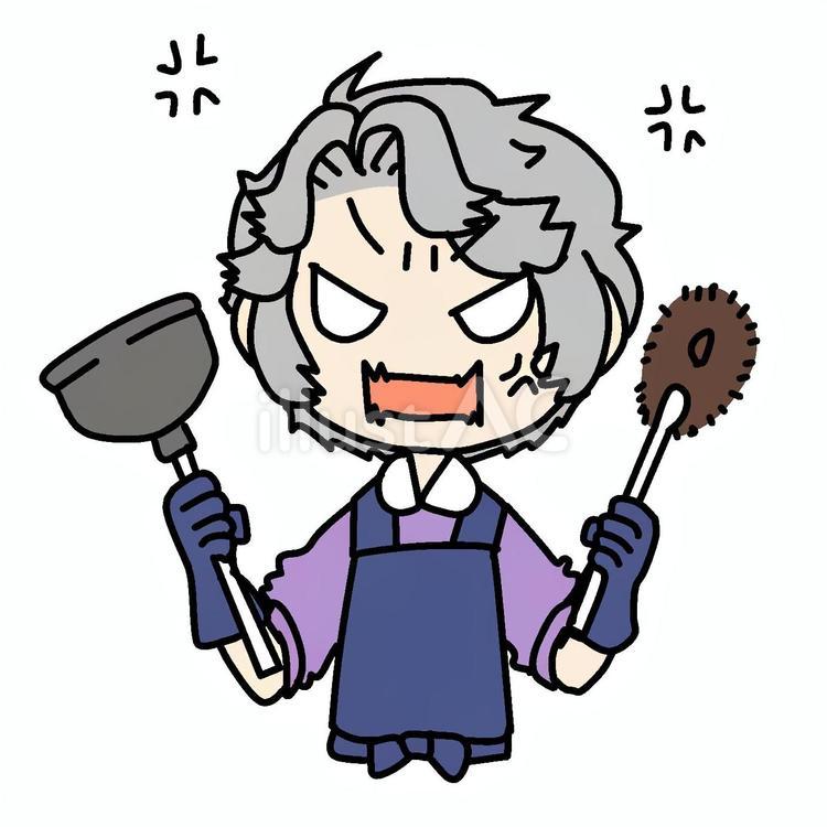 トイレ掃除に怒るおばあさん おばあさん,トイレ,道具のイラスト素材