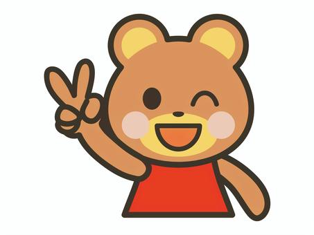 ピースするくまキャラの上半身 クマ,ピース,かわいい,笑顔,喜ぶ,嬉しい,元気,動物,キャラクター,ポーズのイラスト素材