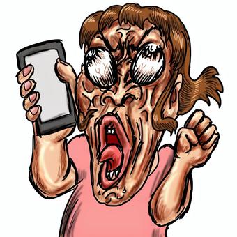 SNSでむきになって発狂する女性 sns,ネット,誹謗中傷,ヒステリー,ムキになる,キレる,怒る,発狂,喚く,スマホのイラスト素材