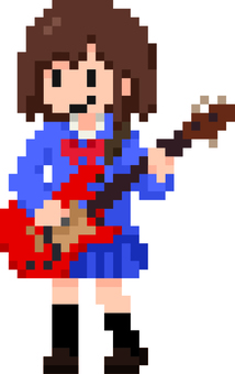 ドット絵のエレキギターを弾く学生です。 ドット絵,エレキギター,シンプル,演奏,学生,青春,制服,音楽,部活,バンドのイラスト素材