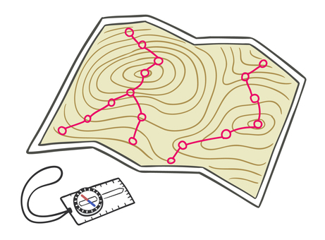 登山の地図とコンパス 地図,コンパス,登山,方位,磁針,磁石,ハイキング,トレッキング,方向,地理のイラスト素材