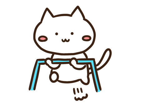 運動会の鉄棒で逆上がりするかわいい白ねこ 運動会の鉄棒で逆上がりするかわいい白ねこ 鉄棒,逆上がり,体育,運動,ねこ,かわいい,手書き,学校,保育園,幼稚園のイラスト素材