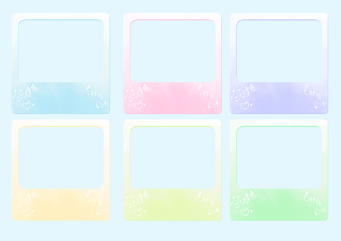 水彩フォトフレームセット セット,水彩,かわいい,フレーム,ポラロイド,コラージュ,推し活,水色,黄色,黄緑のイラスト素材