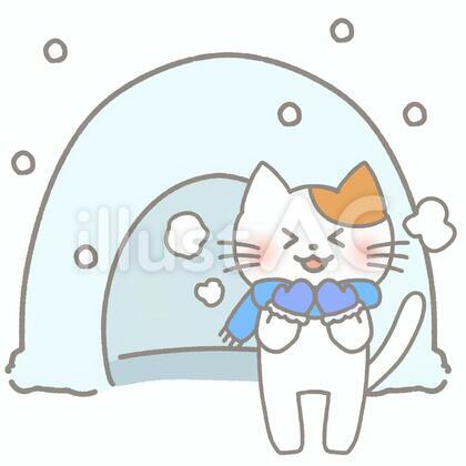 雪のかまくらと猫2