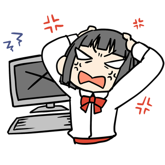 パソコンがエラーでキレる少女 小学生,パソコン,エラー,キレる,デジタル,苦手,怒る,イライラ,わからない,むかむかのイラスト素材