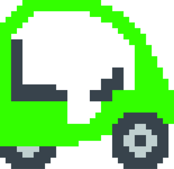 ドット絵の緑の電動ミニカーです。 ドット絵,電動,ミニカー,シンプル,電気自動車,ev,子供用,遊具,乗り物,緑のイラスト素材