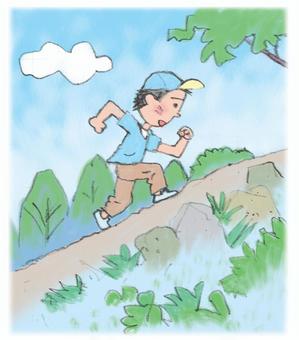 坂を登る 坂,登る,駆け上がる,男の子,山道,風景,人物,生活,カット,挿絵のイラスト素材