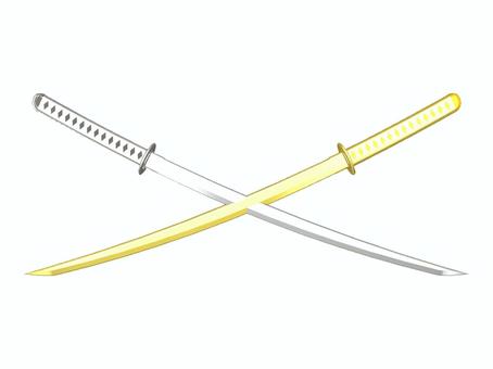 金と銀の日本刀 日本刀,刀,刀剣,侍,武器,戦国時代,金色,銀色のイラスト素材