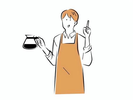 コーヒーサーバーを持つ男性 人物,人,男,コーヒー,カフェ,喫茶店,coffee,cafe,コーヒーサーバー,エプロンのイラスト素材