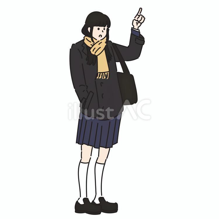 指をさすマフラーをした女子生徒 女性,女の子,学生のイラスト素材