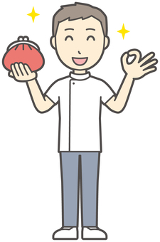  理学療法士男-002-全身 財布,理学療法士,整体師,白衣,医療,病院,柔道整復師,カイロプラクティック,鍼灸師,マッサージ師のイラスト素材