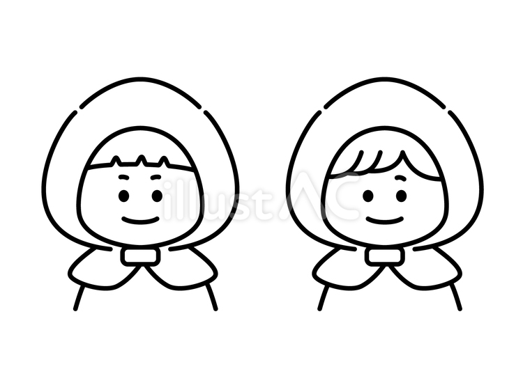 【防災の日】頭巾の子ども（線画） 防災,防災の日,防災頭巾のイラスト素材