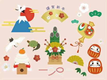 和風お正月素材セット 正月,新年,賀正,謹賀新年,初春,年賀状,正月素材,正月飾り,縁起物,門松のイラスト素材