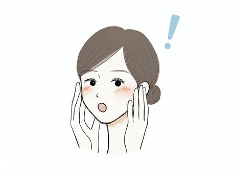 肌の変化に気付く女性 女性,肌,変化,気付く,発見,変わった,改善,肌トラブル,顔,スキンケアのイラスト素材