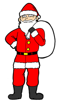 サンタクロース　イラスト クリスマス,サンタクロース,赤色,帽子,洋服,白色,ひげ,眉毛,袋,黒色のイラスト素材