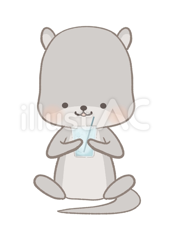 ソーダを持つカワウソのイラスト線あり かわうそ,ジュース,飲み物のイラスト素材