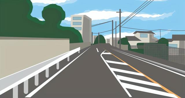 道路 道路,車道,交通,地方,風景,民家,電線,車線のイラスト素材