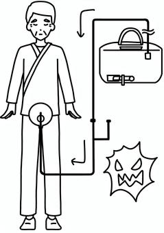 バルーンバックの逆流　おじいさん線画 バルーンバック,逆流,患者,男性,感染,線画のイラスト素材