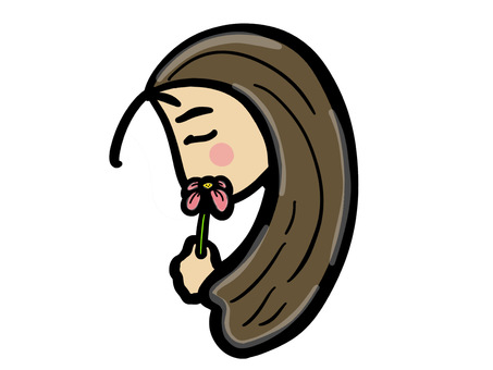 お花と私 花,女の子,シンプル,癒し,横顔,ナチュラル,手書き風,アイコンのイラスト素材