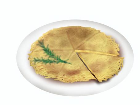 じゃがいものガレット じゃがいも,ガレット,千切り,野菜,メニュー,食べ物,ローズマリー,盛り付け,カットのイラスト素材