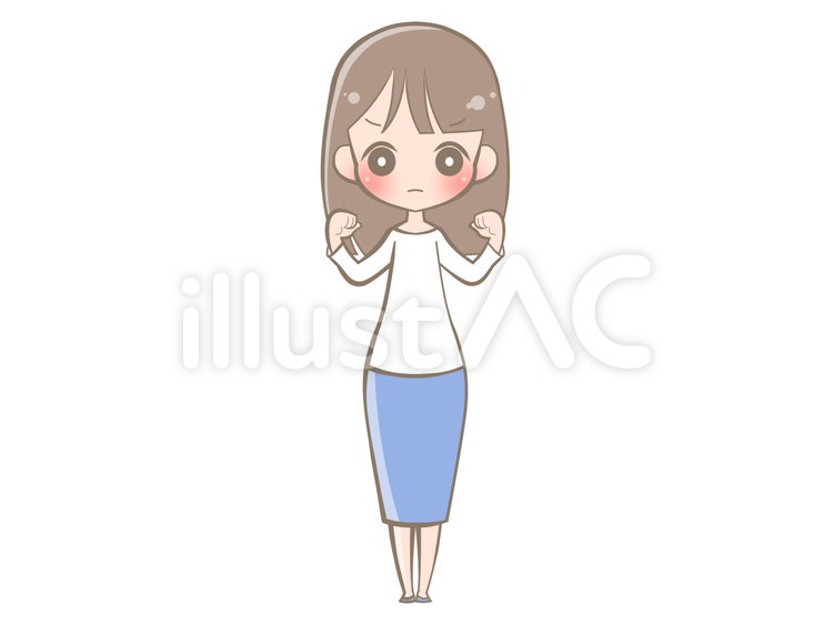 全身-拳-女性-怒る201113 女性,怒る,ガッツポーズのイラスト素材