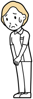 高齢看護師(黄)-139-全身 しょんぼり,プラチナナース,看護師,高齢,女性,老人,白衣,ナース,医療,病院のイラスト素材