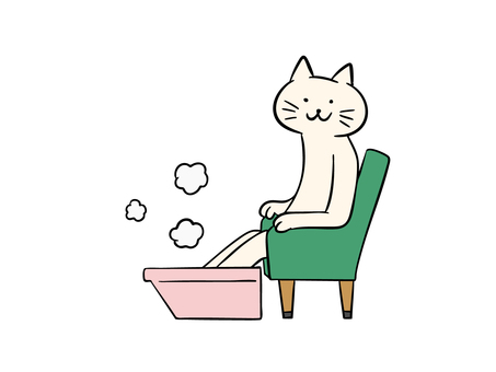 足湯をする猫（カラー） 猫,足湯,リラックス,リラクゼーション,リフレッシュ,健康,温浴,温活,湯気,暮らしのイラスト素材