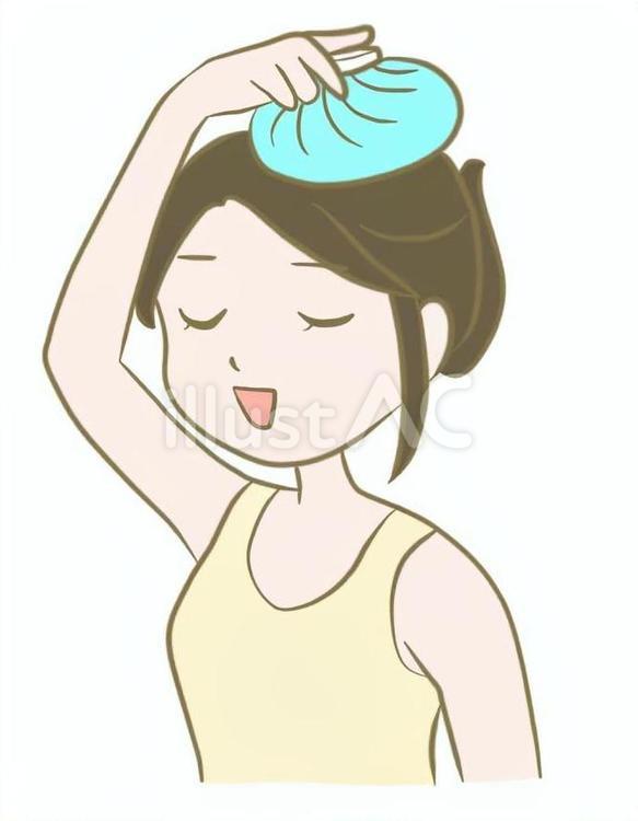 氷嚢で頭を冷やす女性のイラスト 氷嚢,女性,人物のイラスト素材