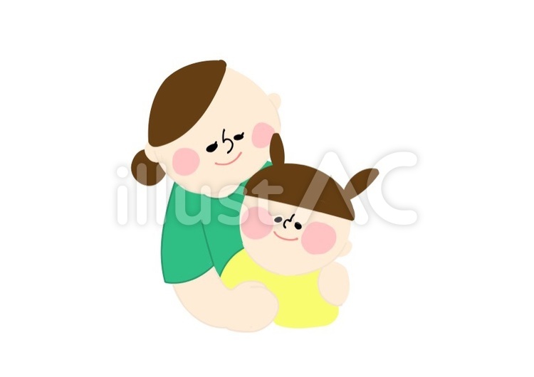 娘を抱きしめる母親 お母さん,母親,ママのイラスト素材