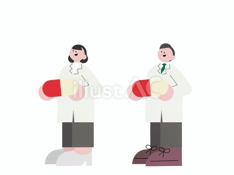 カプセルを持つ医師のセット おしゃれ,かわいい,人物のイラスト素材