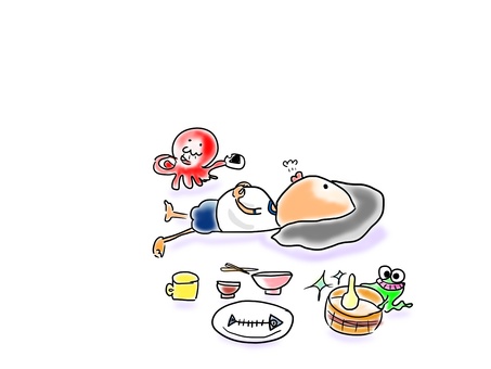 お腹いっぱい　おかっぱ おかっぱ,女の子,体操服,昭和,素朴,ブルマ,子ども,食事,お腹いっぱい,ご飯のイラスト素材