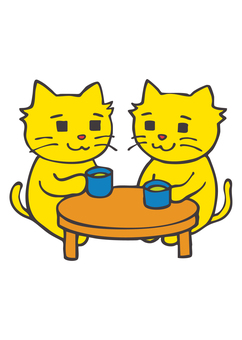 TE_C03_おちゃをのむねこたち  TE_C03_おちゃをのむねこたち  猫,お茶,団らん,会話,ティータイム,友達,コミュニケーション,リラックス,くつろぎ,おうち時間のイラスト素材