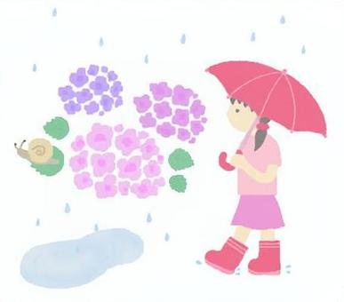 紫陽花と傘をさした女の子 紫陽花と傘をさした女の子 紫陽花,6月,梅雨,傘,長靴,女の子,水たまり,かわいい,雨,子供のイラスト素材