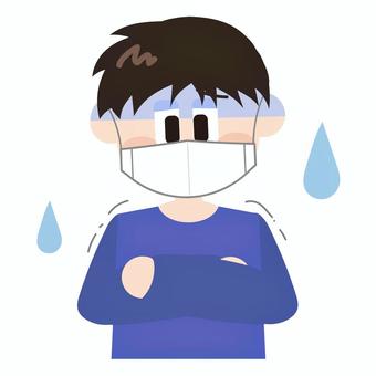 病気で体調が悪い/マスクをしている男性 病気,体調,悪い,マスク,風邪,インフルエンザ,コロナ,寒気,悪寒,医療のイラスト素材