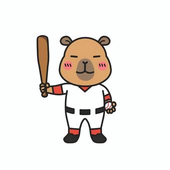野球のユニフォームを着た動物　カピパラ 野球,バット,ボールのイラスト素材