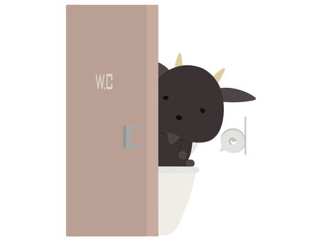 トイレ_やぎ トイレ,ヤギ,黒ヤギ,動物,かわいい,使用中のイラスト素材