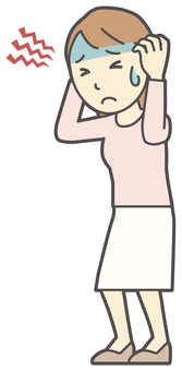  ロングヘア女性-080-全身 頭痛,女性,女の子,人物,かわいい,痛い,耳鳴り,悩み,ストレス,病気のイラスト素材