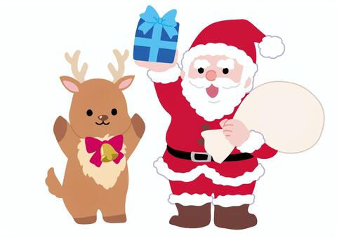 サンタクロースとトナカイ01 クリスマス,冬,12月,可愛い,サンタ,サンタクロース,元気,トナカイ,素材,プレゼントのイラスト素材