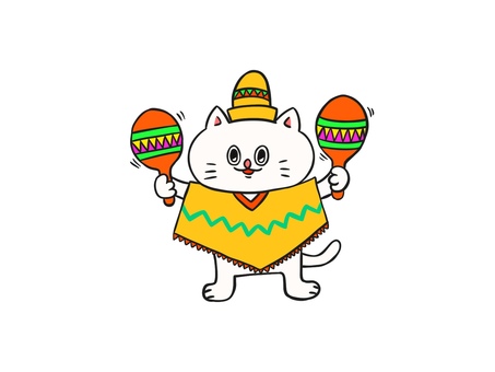 Illustration, maraca, gato, méxico, 