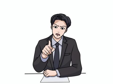 座りながら厳しく注意するスーツ姿の男性 怒る,注意,スーツ,男性,上司,先輩,ビジネス,指差し,指摘,ミスのイラスト素材