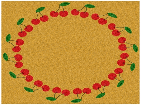 サクランボのフレ−ム　楕円形　橙色 サクランボ,さくらんぼ,フレ−ム,ポストカード,メッセージカード,ザラザラ,ノイズ,楕円形,橙色のイラスト素材