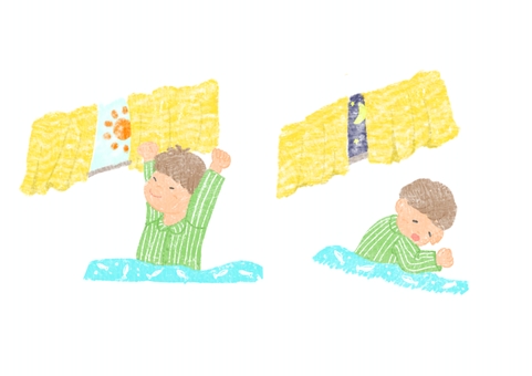 子供　睡眠　イラスト 子供,幼児,小学生,人間,人物,男児,パジャマ,睡眠,朝,夜のイラスト素材