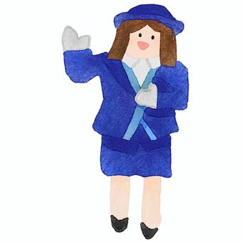 水彩で描いたバスガイドの女性 バスガイド,ガイド,ツアーガイド,観光,案内,サービス業,女性,制服,帽子,人物のイラスト素材