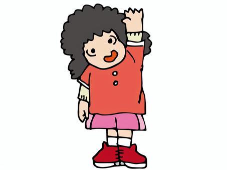 Hi! A girl who raises her hand cheerfully, girl, girl, raising hands, JPG, PNG and AI