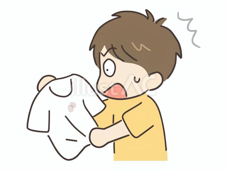 白い服の汚れにショックを受ける若い男性 男性,洗濯,服のイラスト素材
