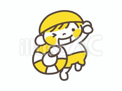 浮き輪を持ってジャンプする男の子