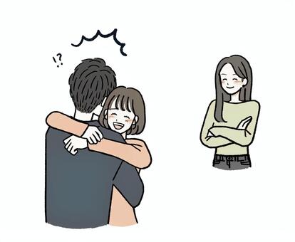 不倫・浮気現場を目撃する女性 浮気,不倫,二股,彼氏,彼女,現場,相手,夫婦,目撃,見るのイラスト素材