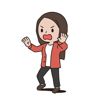 威嚇する人 威嚇,怒り,闘争,攻撃的,警戒,睨む,挑発,主婦,女,普段着のイラスト素材